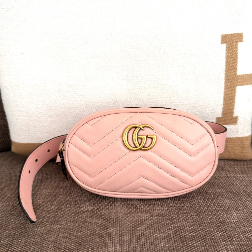 Authentic Gucci GG Marmont Matelassé Leather Belt Bag Waist bag light pink - Picture 2 of 16